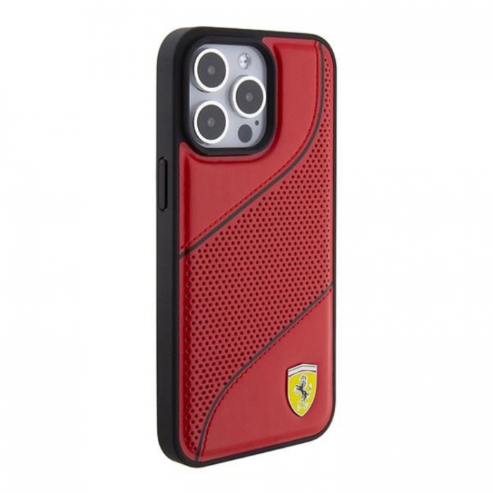 Ferrari - Ferrari iPhone 15 Pro Max Mobilskal Perforated Waves Metal Logo - Rd