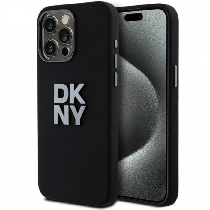 DKNY - DKNY iPhone 15 Pro Mobilskal Liquid Silikon Metal Logo - Svart