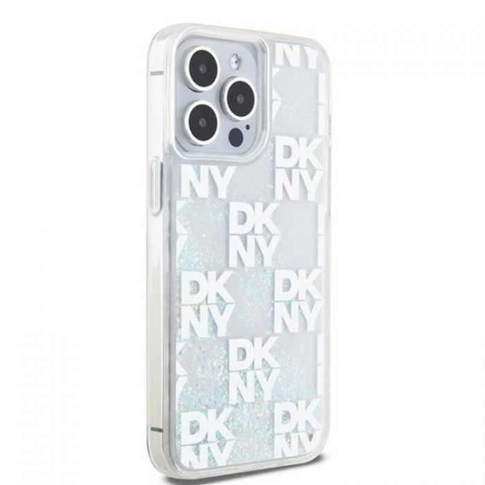 DKNY - DKNY iPhone 15 Pro Max Mobilskal Liquid Glitter Multi Logo - Vit