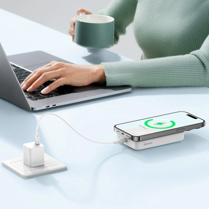 BASEUS - Baseus Mini Magnetisk Trdls Powerbank 10000mAh 30W - Vit