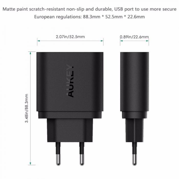 UTGATT5 - Aukey Qualcomm Certified Quick charger 3.0 - Svart