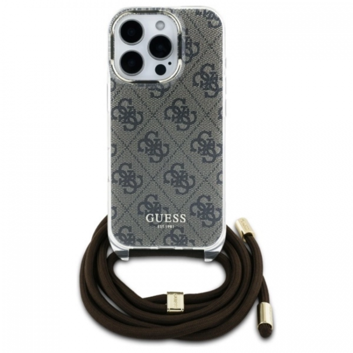 Guess - Guess iPhone 16 Pro Mobilskal Crossbody Cord 4G Print - Brun