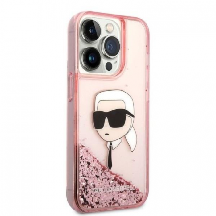 KARL LAGERFELD - Karl Lagerfeld iPhone 14 Pro Max Skal Liquid Glitter Head - Rosa