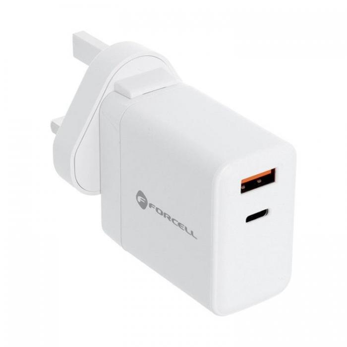 Forcell - Forcell F-Energy 3in1 Vggladdare 45W USB-C/USB-A med utbytbara pluggar