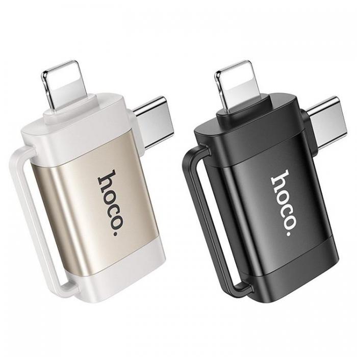 Hoco - Hoco 2in1 Adapter OTG USB-A till Lightning/USB-C UA31F - Svart