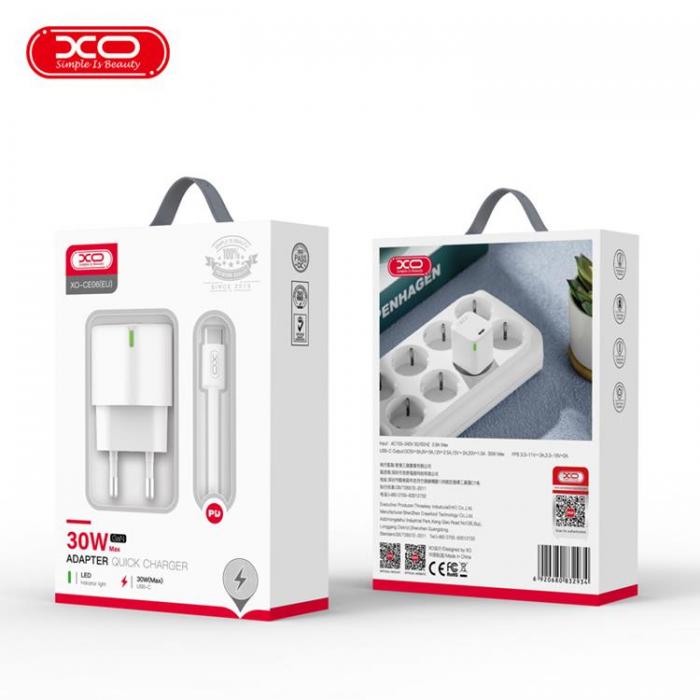 XO - XO Snabbladdare 30W USB-C med Lightning Kabel CE06 PD - Vit