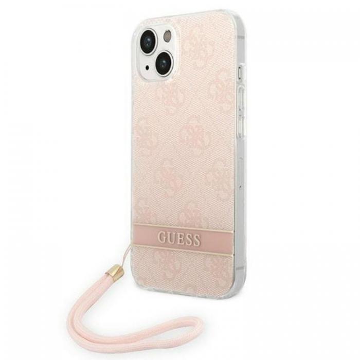 Guess - GUESS iPhone 14 Plus Skal Print Strap - Rosa