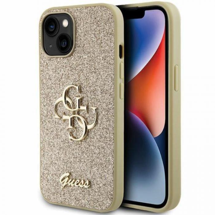 Guess - Guess iPhone 15 Plus Mobilskal Glitter Script Big - Guld