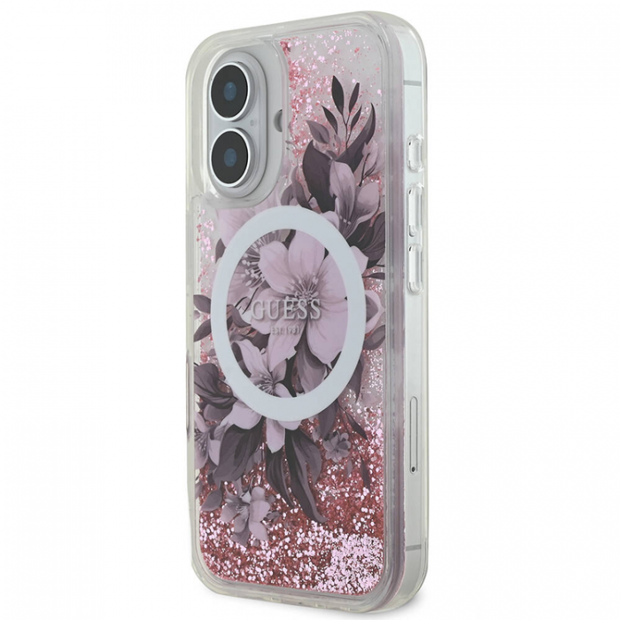 Guess - Guess iPhone 16 Mobilskal MagSafe Liquid Glitter Flower