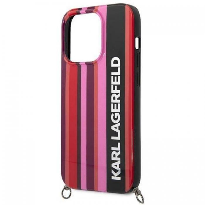 KARL LAGERFELD - Karl Lagerfeld iPhone 14 Pro Skal med halsband Stripes Strap - Rosa