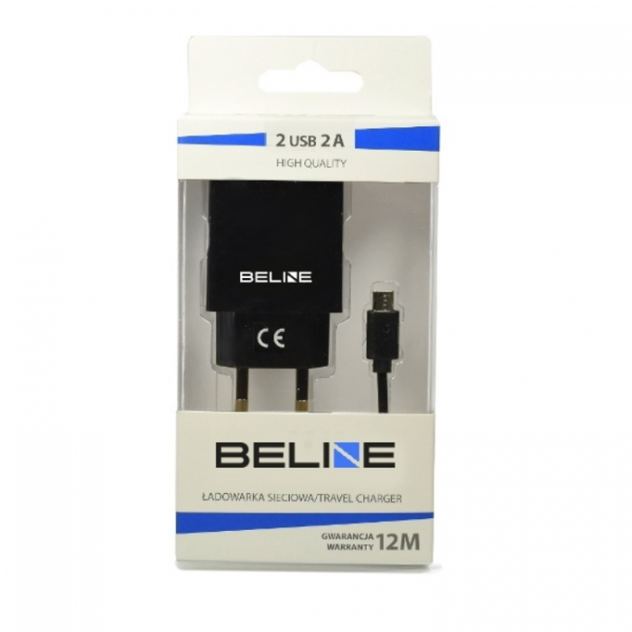 Beline - Beline Vggladdare 2x USB-A Med Micro-USB Kabel - Svart