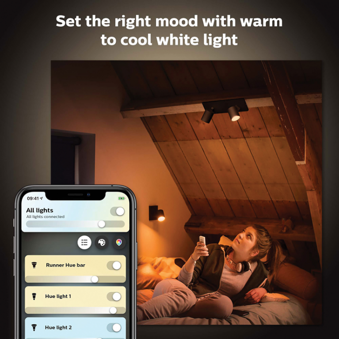 Philips - Philips Hue Runner White Ambiance 2 spot 800 lm - Svart