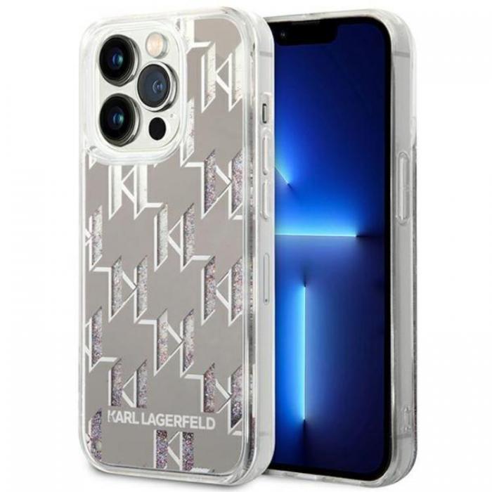 KARL LAGERFELD - Karl Lagerfeld iPhone 14 Pro Skal Liquid Glitter Monogram - Silver