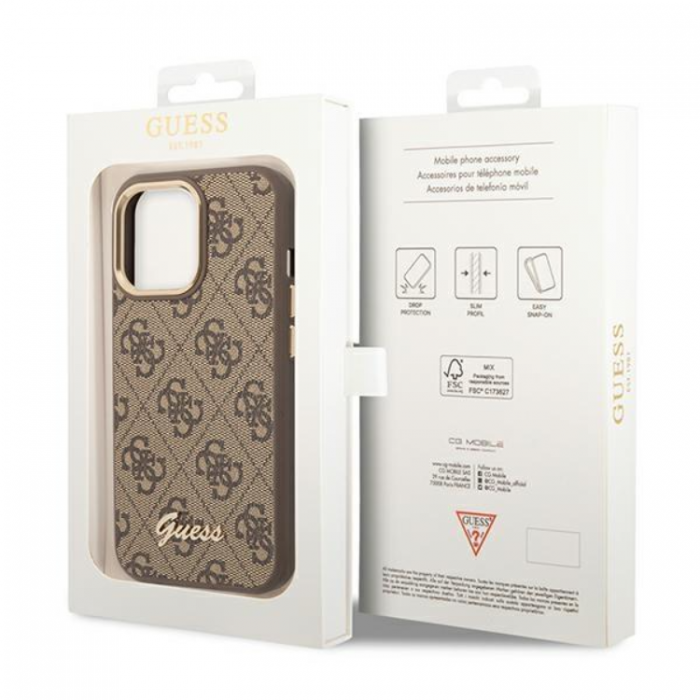 Guess - GUESS iPhone 14 Pro Skal Vintage Gold Logo - Brun