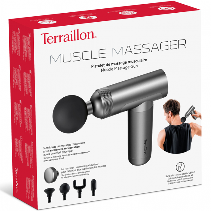 Terraillon - Terraillon Massagepistol Muscle Massager med vrme, 5st tillbehr