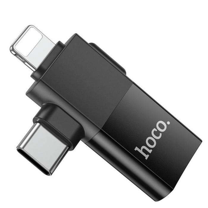 Hoco - Hoco 2in1 OTG Adapter Type-C/Lightning till USB-A UA17 - Svart