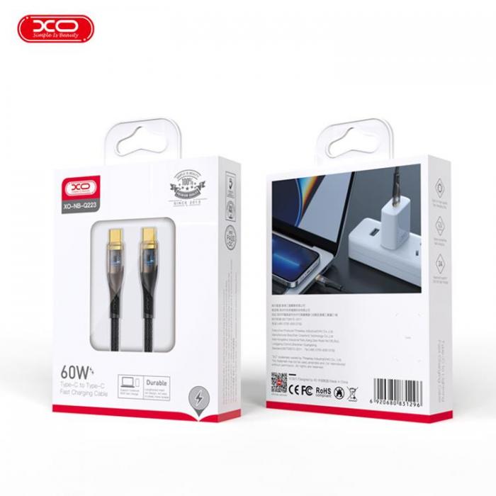 XO - XO USB-C Till USB-C 60W 1m Kabel Clear NB-Q223B - Svart