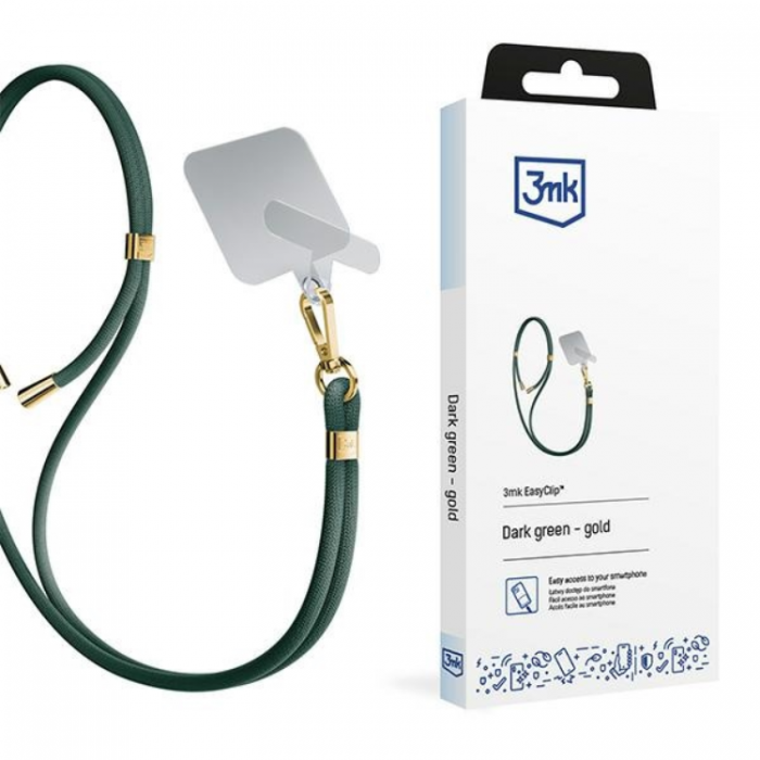 3MK - 3mk Mobil Lanyard Easyclip - Mrkgrn/Guld