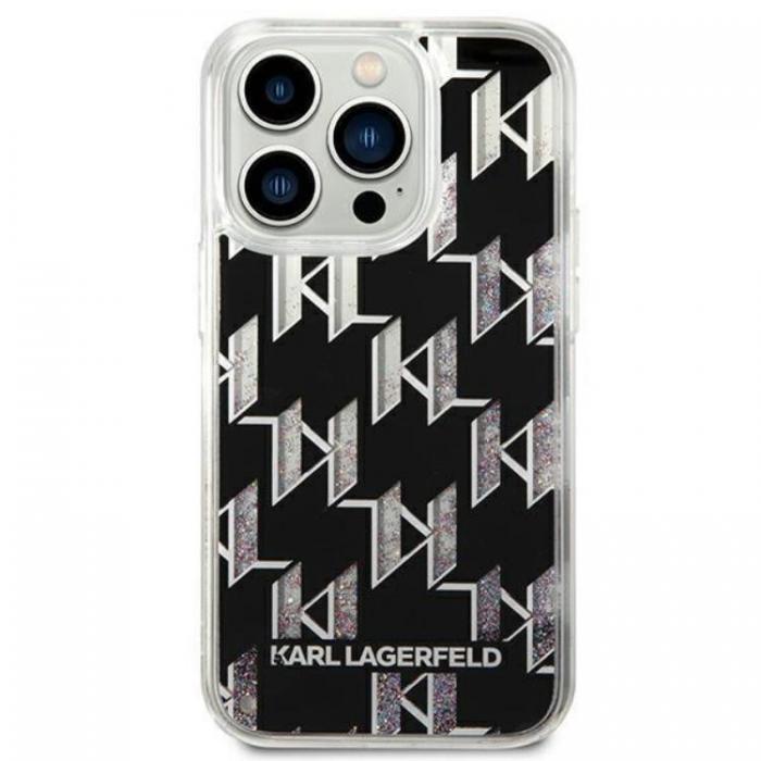 KARL LAGERFELD - Karl Lagerfeld iPhone 14 Pro Skal Liquid Glitter Monogram - Svart