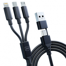 3MK - 3mk 3in1 USB-C /Lightning/micro USB Kabel 1.5m Hyper - Svart