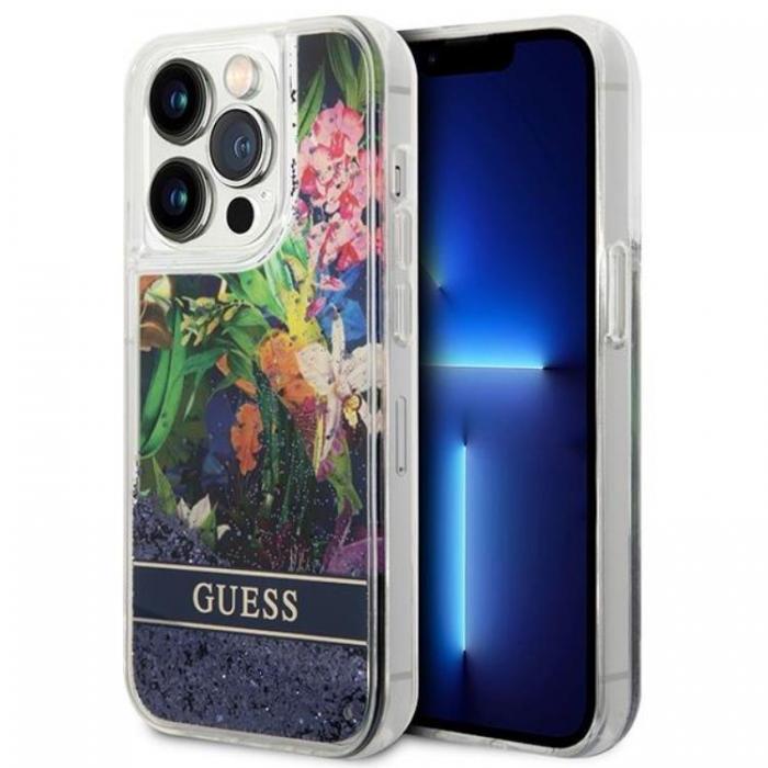 Guess - GUESS iPhone 14 Pro Max Skal Flower Liquid Glitter - Bl