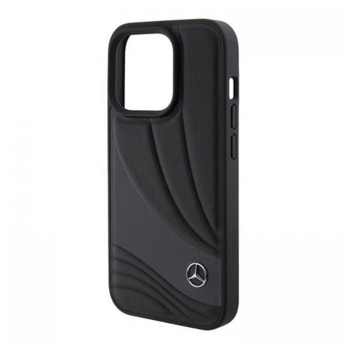 Mercedes - Mercedes iPhone 15 Pro Mobilskal Lder Wave Pattern - Svart