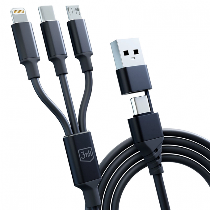 3MK - 3mk 3in1 USB-A till USB-C, Lightning, microUSB kabel 1.5m