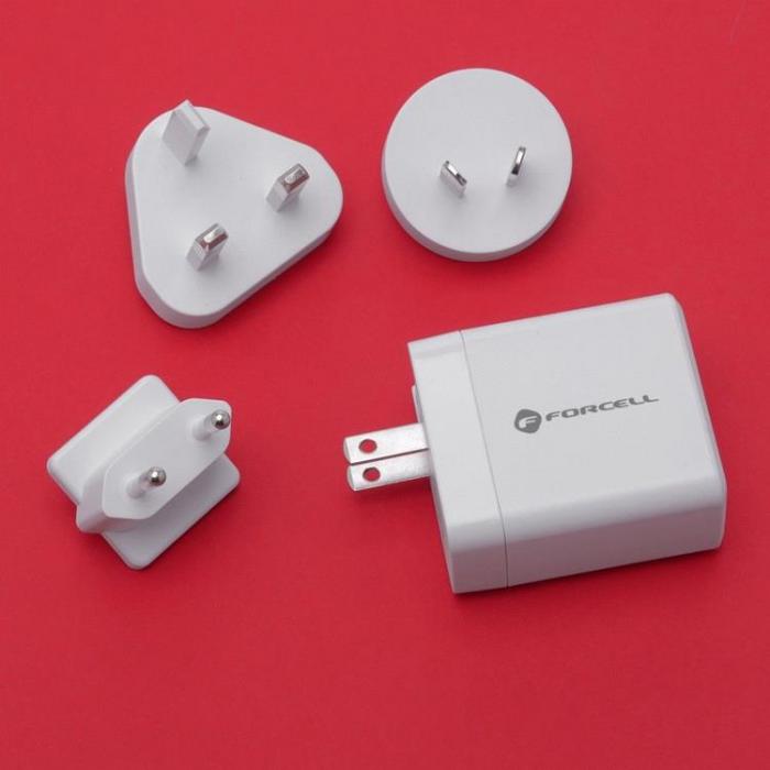 Forcell - Forcell F-Energy 3in1 Vggladdare 45W USB-C/USB-A med utbytbara pluggar