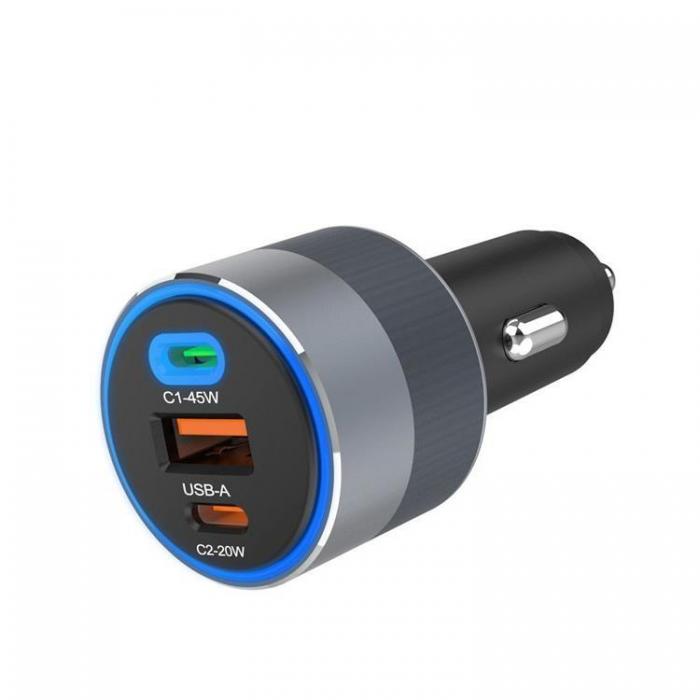 Forcell - Forcell 65W Billaddare 2xUSB-C 1xUSB-A F-Energy - Svart