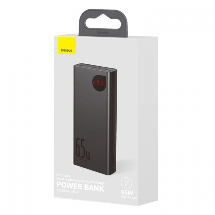 BASEUS - Baseus Powerbank 20000 mAh 65W Med USB-C Kabel Adaman Metal - Svart