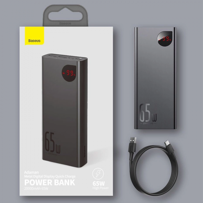 BASEUS - Baseus Powerbank 20000mAh 65W Adaman QC 4.0 - Svart