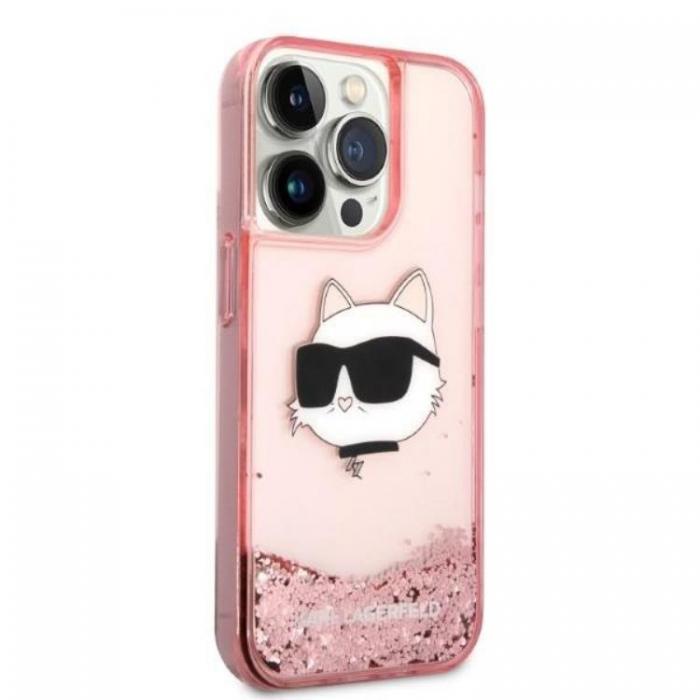 KARL LAGERFELD - Karl Lagerfeld iPhone 14 Pro Skal Glitter Choupette Head - Rosa