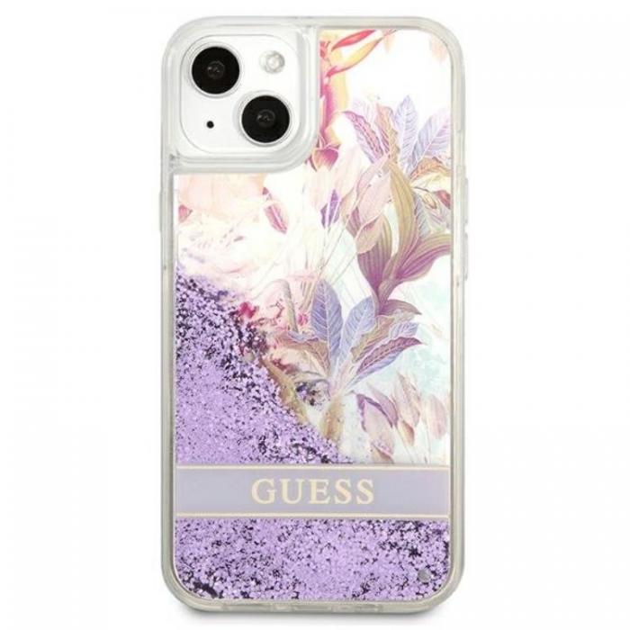 Guess - Guess iPhone 13 mini Skal Flower Liquid Glitter - Lila