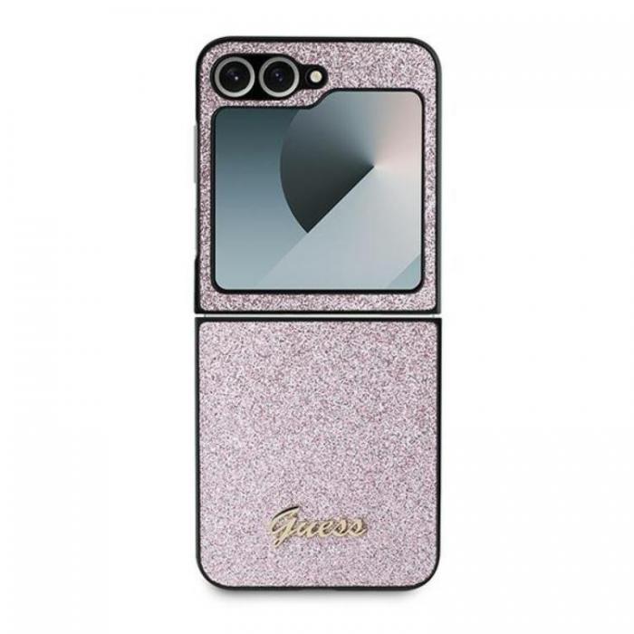 Guess - Guess Galaxy Z Flip 6 Mobilskal 4G Glitter Script - Rosa