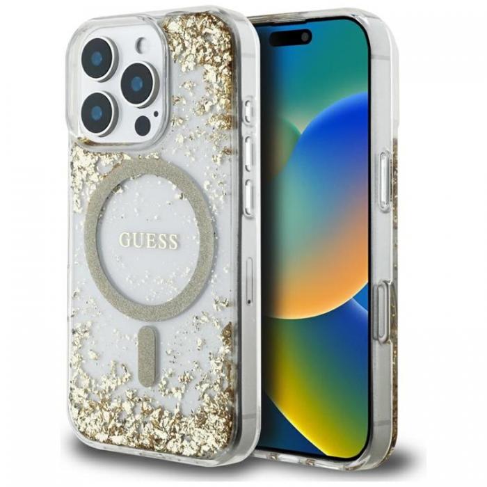 Guess - Guess iPhone 16 Pro Max Mobilskal MagSafe HC Resin Bottom Glitter - Guld