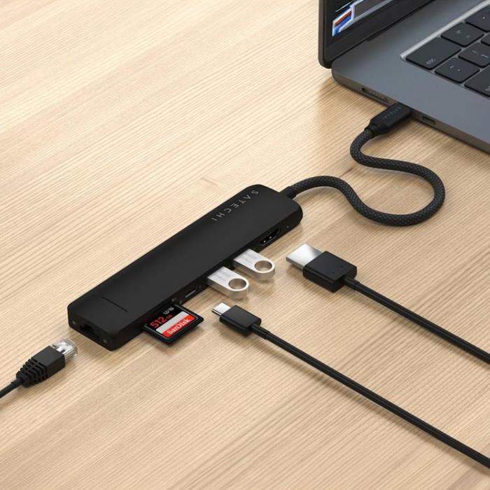 Satechi - Satechi 7-i-1 HUBB USB-C Slim Multiport Adapter med Ethernet - Svart