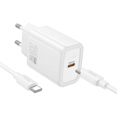 Hoco - Hoco Väggladdare Type C Plus USB-C Till USB-C Kabel 20W - Vit