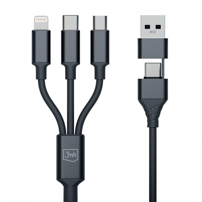 3MK - 3mk 3in1 USB-A till USB-C, Lightning, microUSB kabel 1.5m