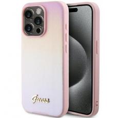 Guess - Guess iPhone 15 Pro Max Mobilskal Saffiano Iridescent Script - Rosa