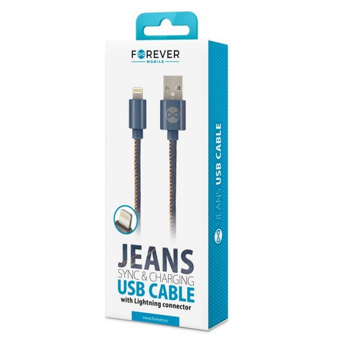 Forever - Forever USB Till Lightning 1m Kabel 2A Jeans - Bl