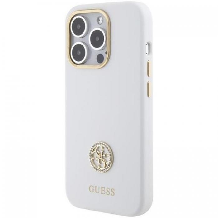 Guess - Guess iPhone 15 Pro Max Mobilskal Silikon Logo Strass - Vit