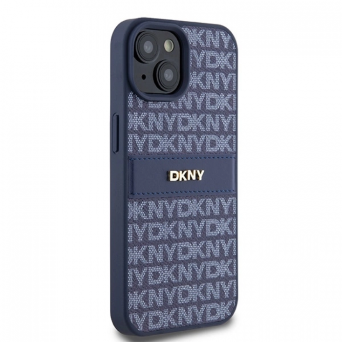 DKNY - DKNY iPhone 15/14/13 Mobilskal Lder Mono Stripe & Metal Logo - Bl