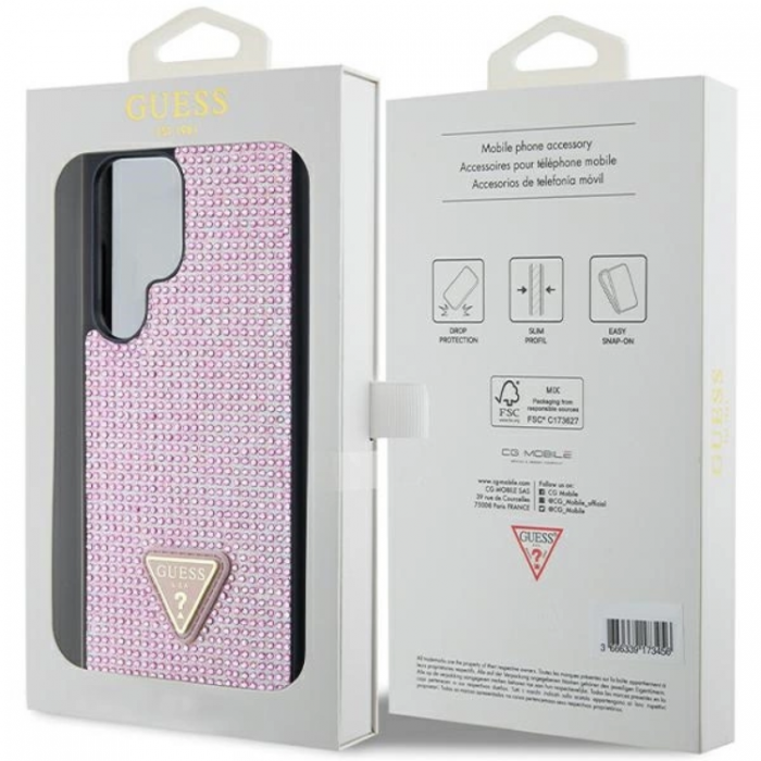 Guess - Guess Galaxy S24 Ultra Mobilskal Rhinestone Triangle - Rosa