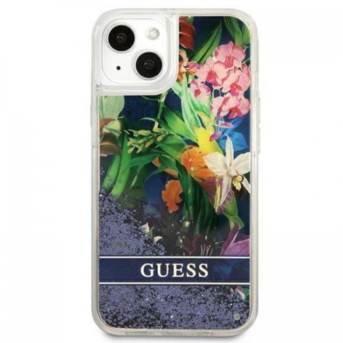 Guess - Guess iPhone 13 mini Skal Flower Liquid Glitter - Bl