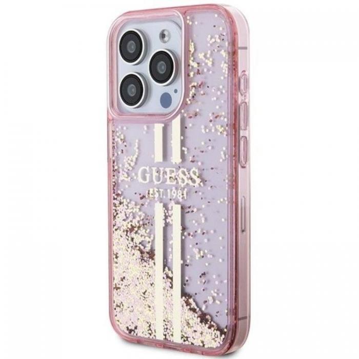 Guess - Guess iPhone 15 Pro Mobilskal Liquid Glitter Gold Stripes