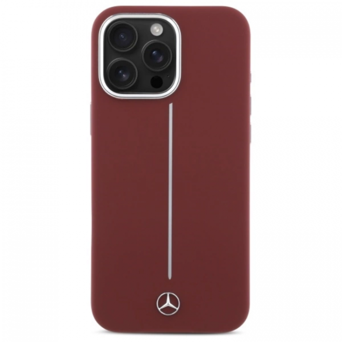 Mercedes - Mercedes iPhone 16 Pro Max Mobilskal MagSafe Silikon Vit Stripe - Rd