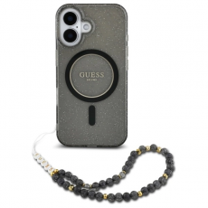 Guess - Guess iPhone 16 Mobilskal MagSafe IML Glitter Med Strap - Svart