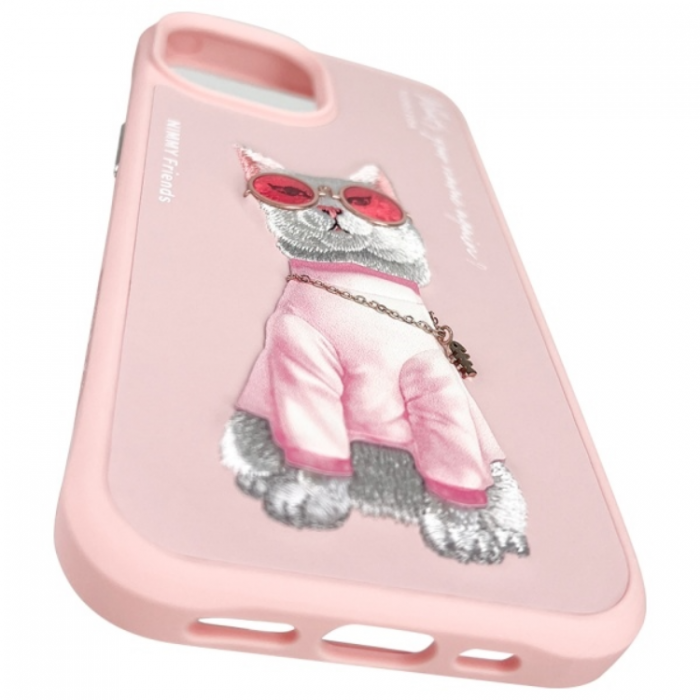 NIMMY - Nimmy iPhone 15 Mobilskal Glasses Cool Cat - Rosa