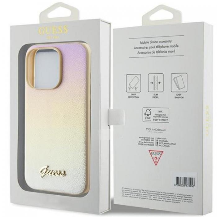 Guess - Guess iPhone 15 Pro Mobilskal Saffiano Iridescent Script - Guld