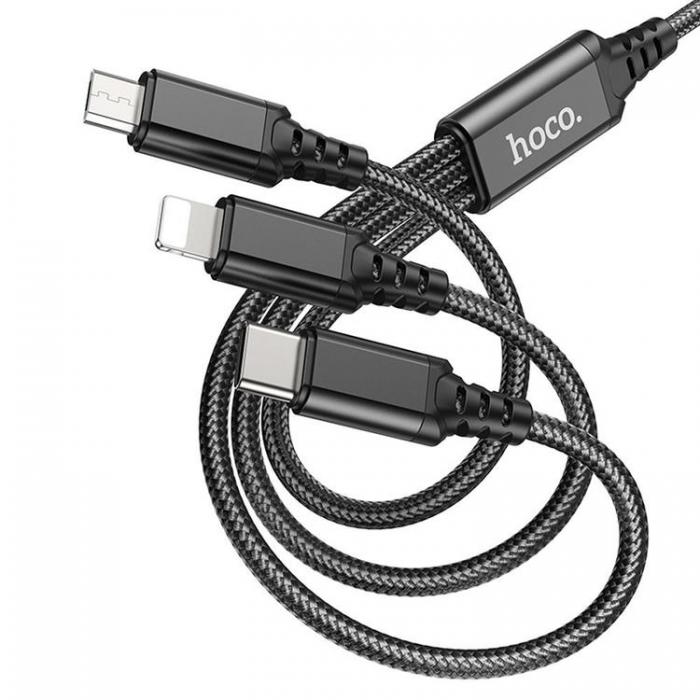 Hoco - Hoco 3in1 USB-A till USB-C, Lightning, microUSB kabel X76 1m